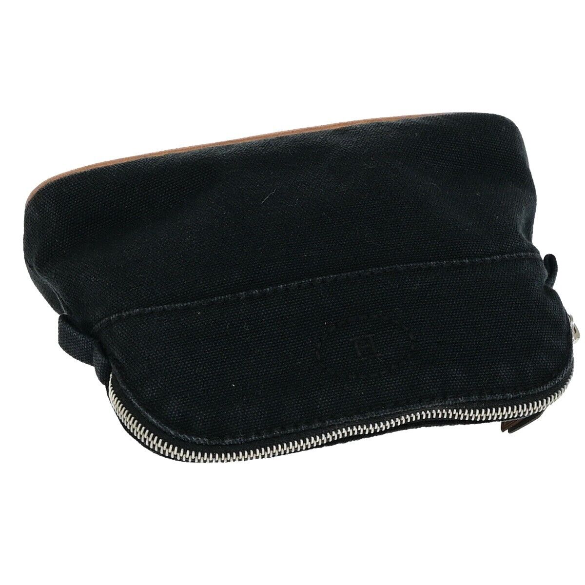 HERMES Logo Bolide 16 Mini Pouch Bag 100% Cotton Leather Black France 01ED707