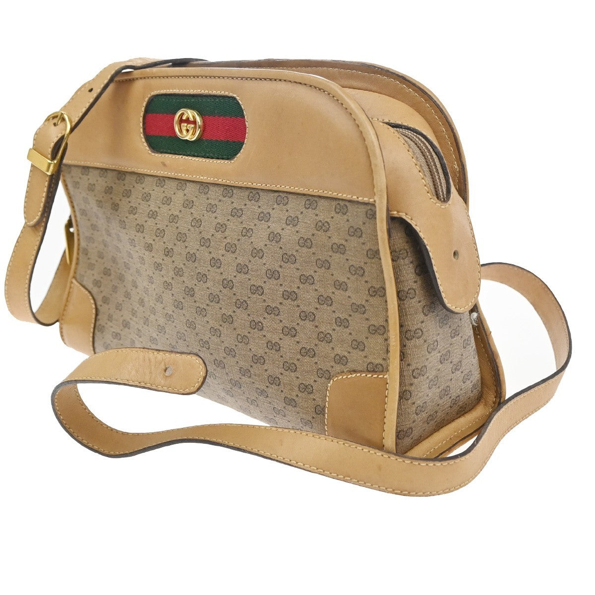 GUCCI Micro GG Pattern Crossbody Shoulder Bag PVC Leather Brown GHW 02TA593
