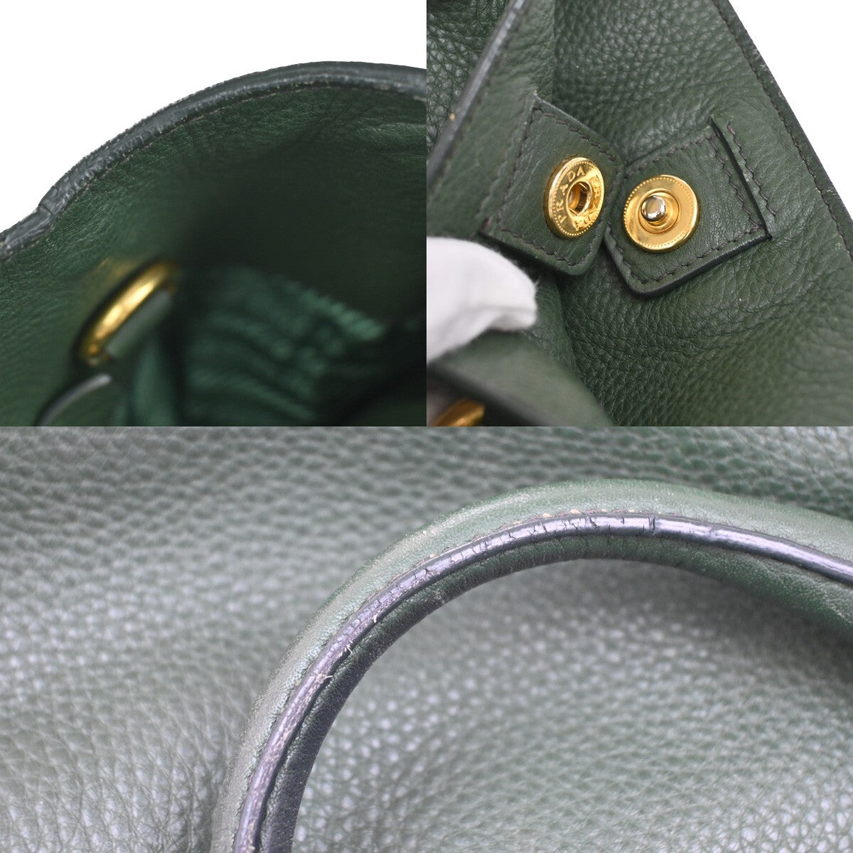 PRADA Logo Shoulder Hand Tote Bag Vitello Daino Leather Green GHW 12FB715