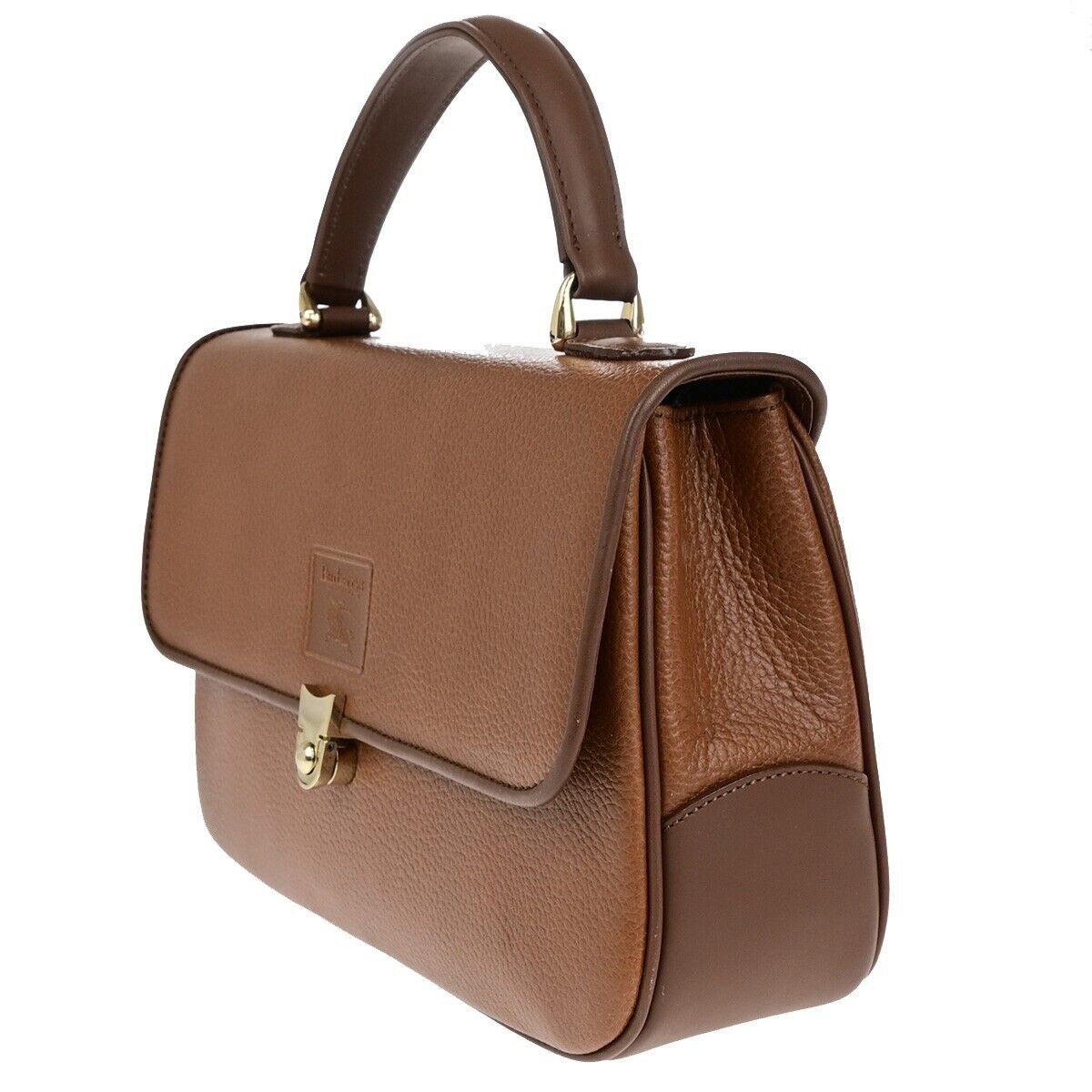 Burberrys Logo Nova Check Top Handle Hand Bag Leather Brown GHW 61ED329