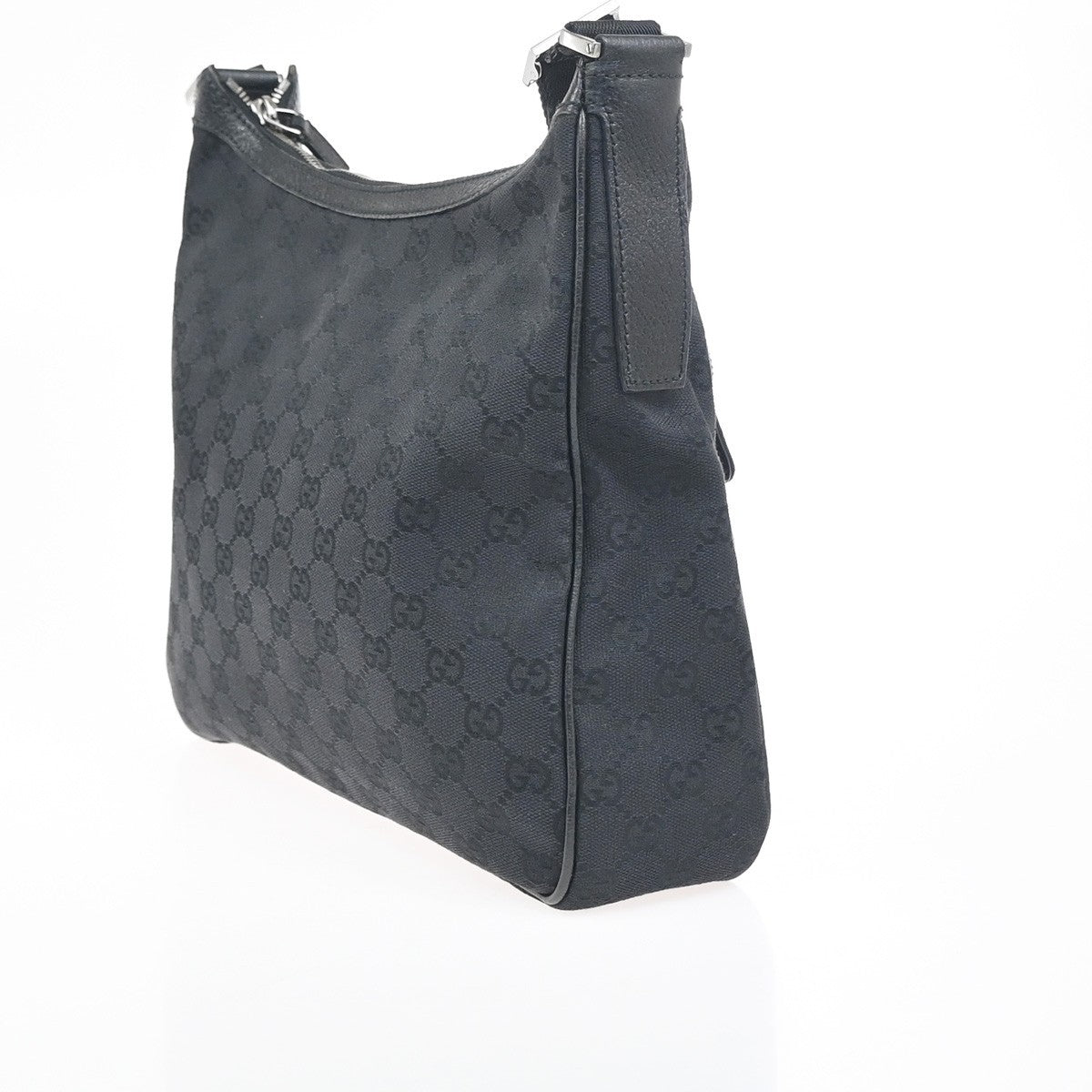 GUCCI GG Pattern Shoulder Cossbody Bag Canvas Leather Black SHW Italy 34ZA352