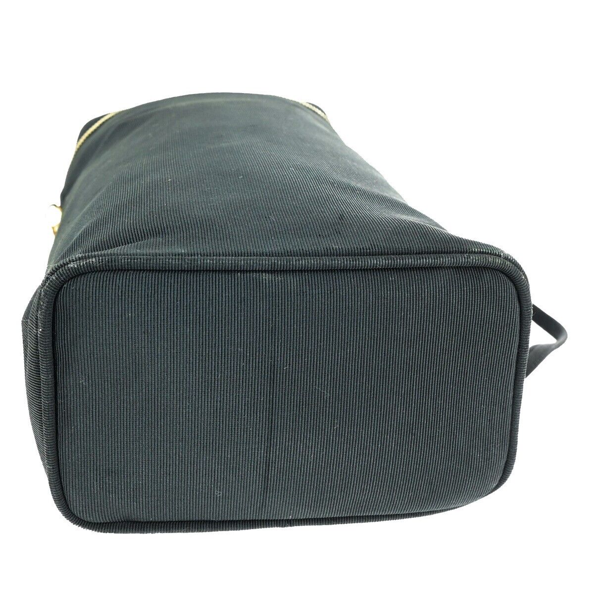 SALVATORE FERRAGAMO Vara Vanity Hand Shoulder Bag Canvas Leather Black 09KA255