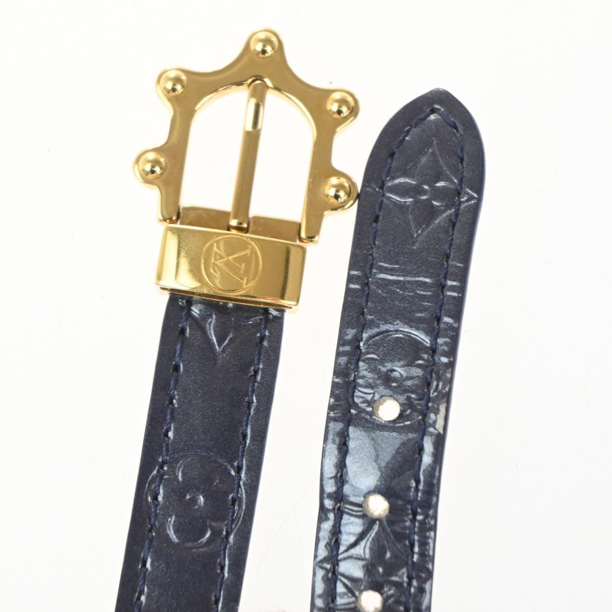 LOUIS VUITTON Triple-Wrap Bracelet Monogram Vernis leather Blue GHW 69TA469