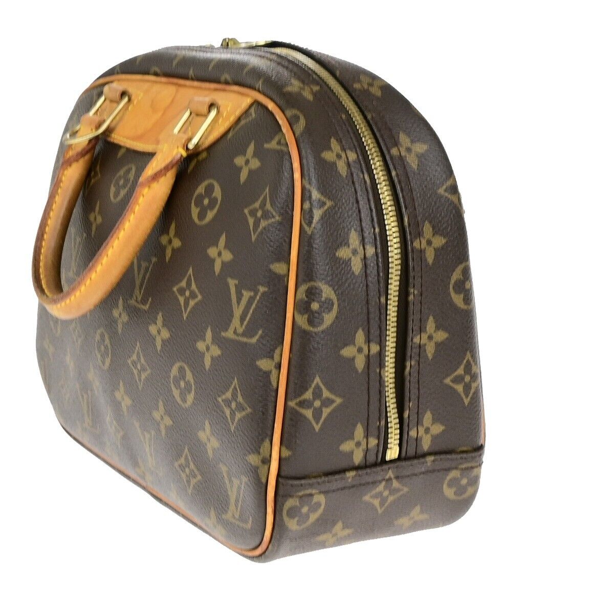 LOUIS VUITTON LV Logo Trouville Hand Bag Monogram Leather Brown M42228 83ED019