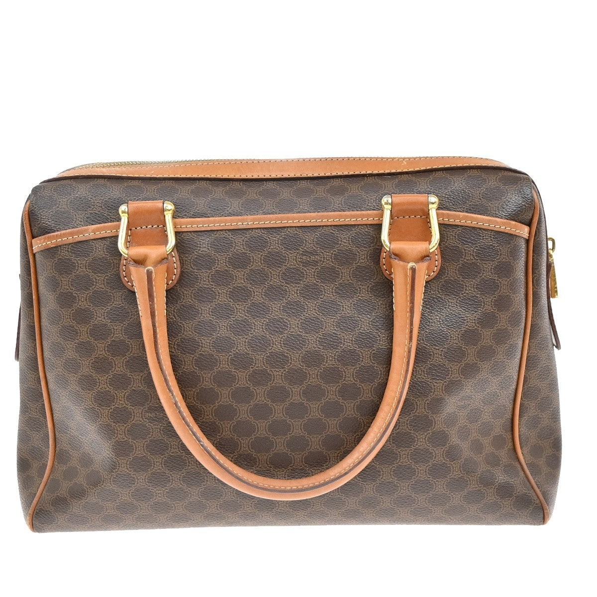 CELINE Logo Macadam Pattern Travel Hand Boston Bag PVC Leather Brown 69KB421
