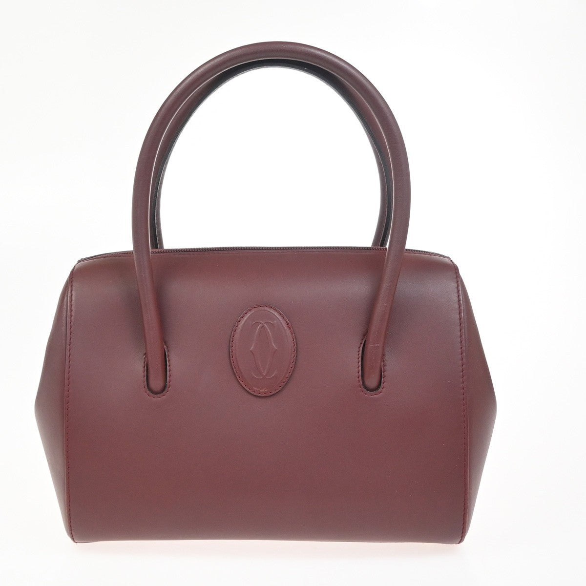 MUST DE CARTIER 2C Logo Shoulder Hand Bag Leather Red Bordeaux GHW Spain 87RL922
