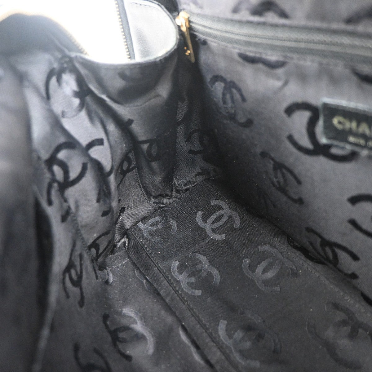 CHANEL CC Logo Wild Stitch Matelasse Hand Tote Bag Leather Black Italy 57RP095