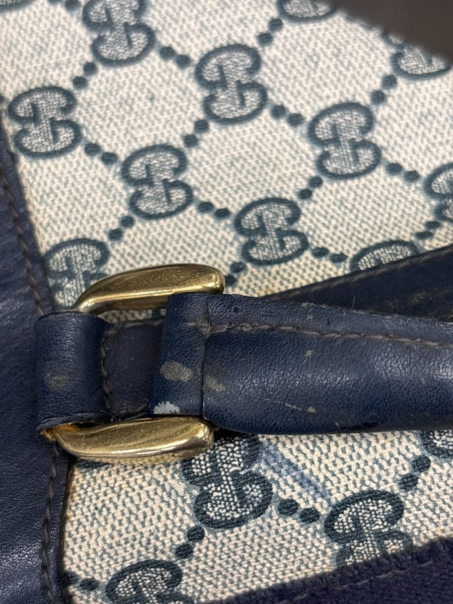 GUCCI Logo GG Pattern Sherry Boston Hand Bag PVC Leather Navy Blue Italy 80SA165