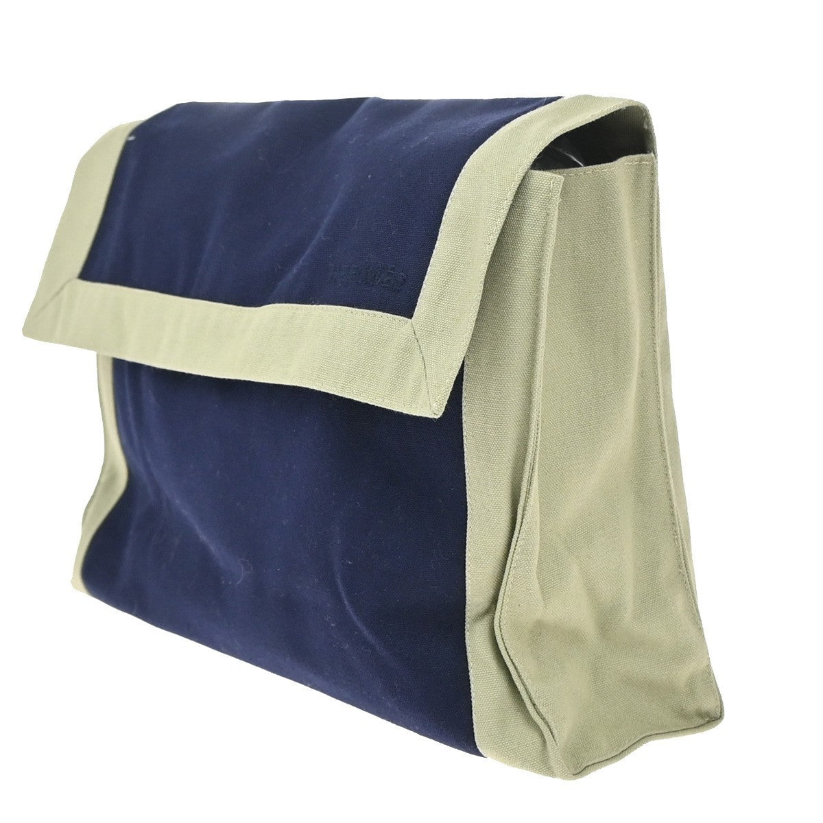 HERMES Logo Tapidocel Clutch Bag Cotton 100% Canvas Blue Beige 68RP137