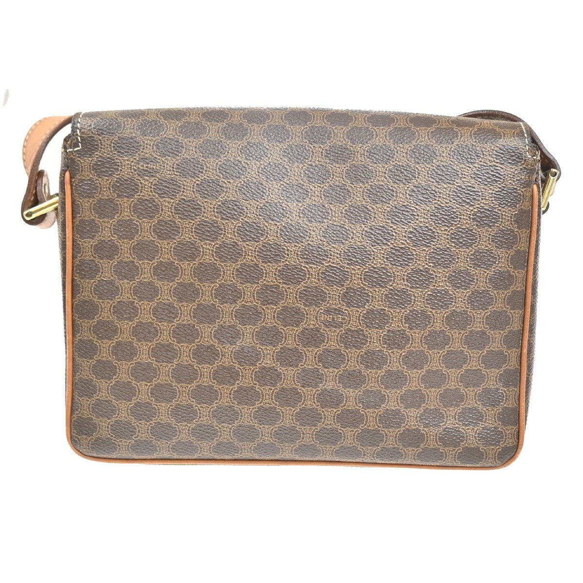 CELINE Logo Macadam Pattern Shoulder Bag PVC Leather Brown GHW Italy 38MA206