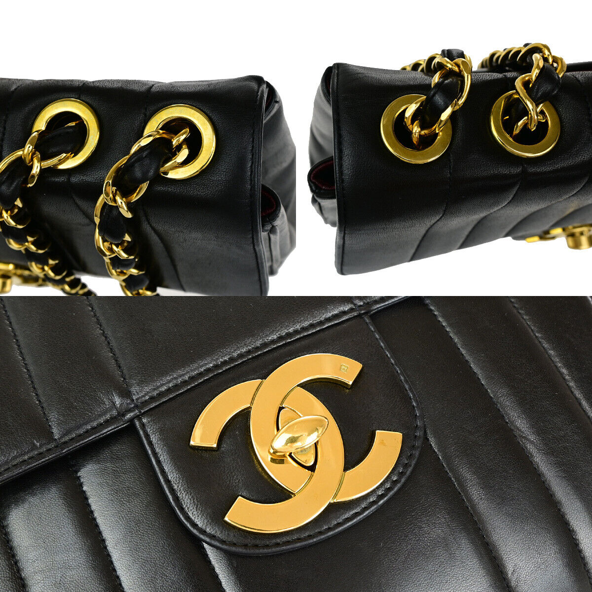 CHANEL CC Mademoiselle 30 Chain Shoulder Bag Leather Black GHW Vintage 850RJ895