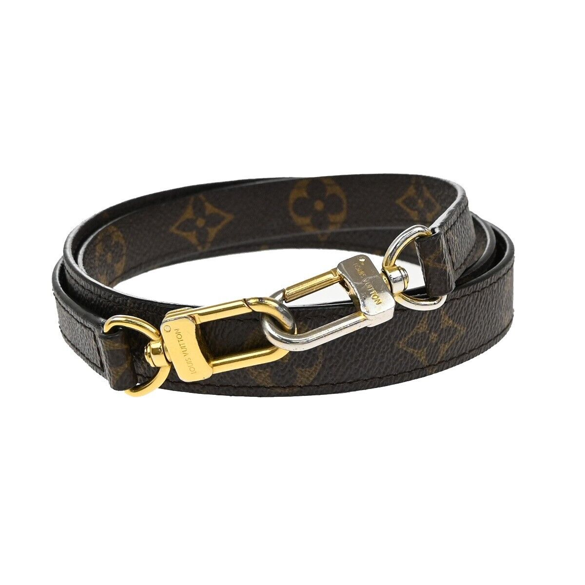 LOUIS VUITTON Shoulder Strap Monogram Leather Brown Gold Bag Accessory 36EE108