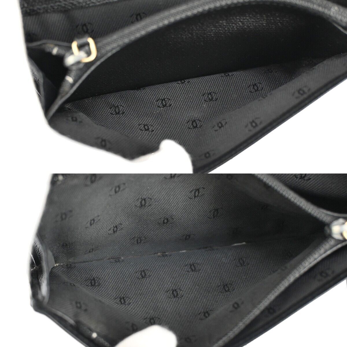 CHANEL CC Logo Long Bifold Wallet Purse Leather Black Gold Italy 66FA381