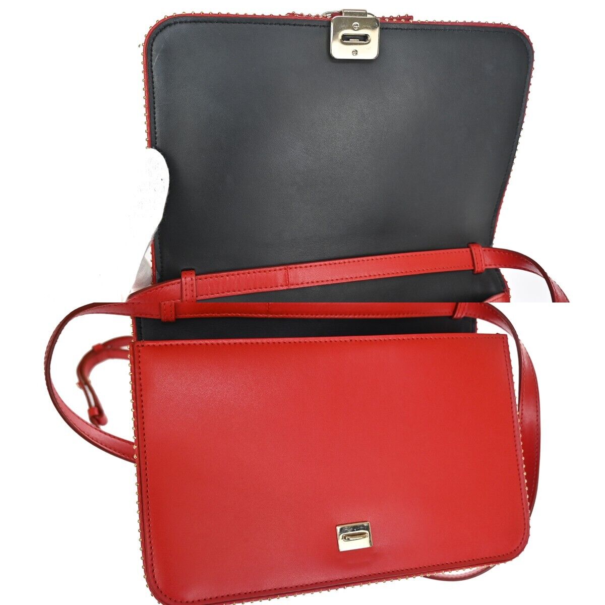 SALVATORE FERRAGAMO Vara Studs 2Way Shoulder Clutch Hand Bag Leather Red 88YD333