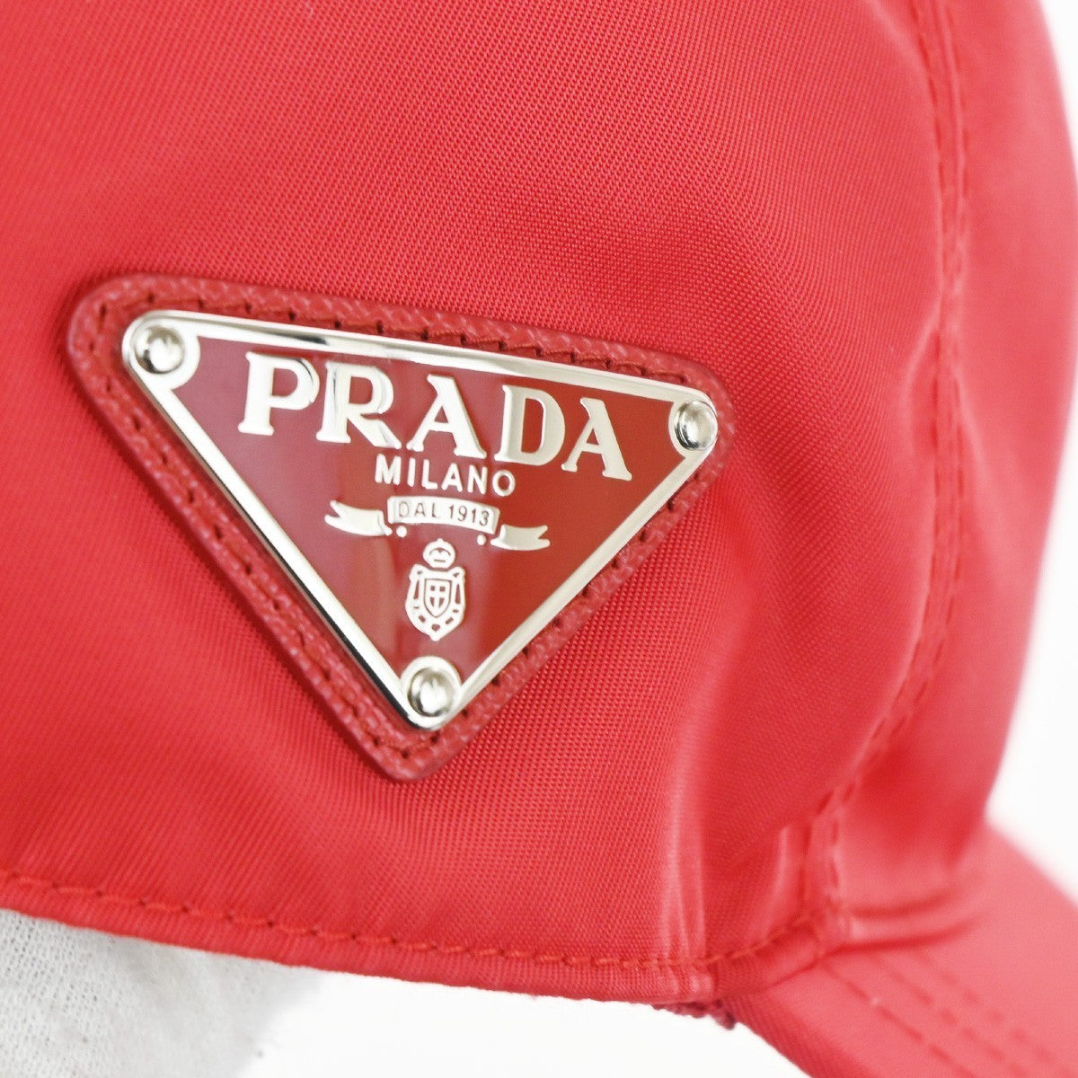 PRADA Plate Logo Baseball Cap #M 58 Re-Nylon leather Red 34RL618