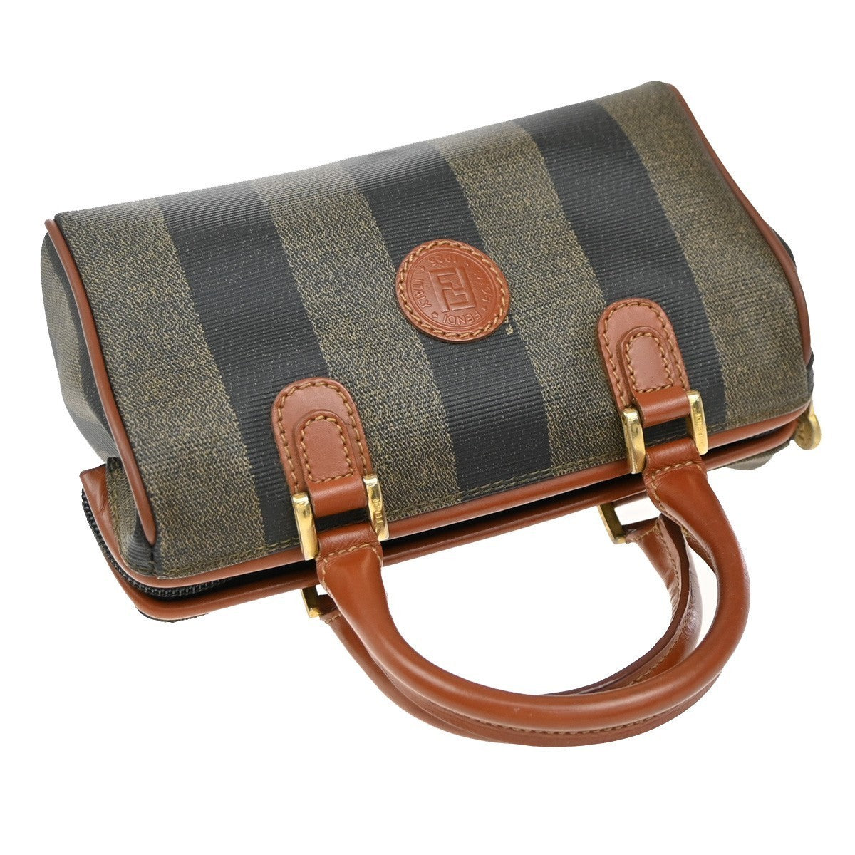 FENDI Logo Pequin Mini Hand Bag PVC Leather Brown GHW Made in Italy 87KP315