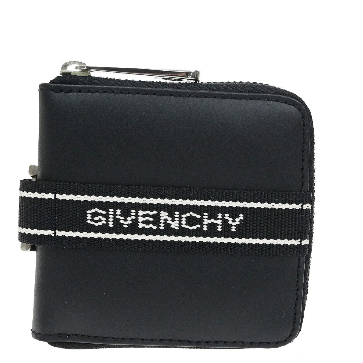GIVENCHY Logo Zipper Compact Wallet Purse Leather Black SHW 04YJ252