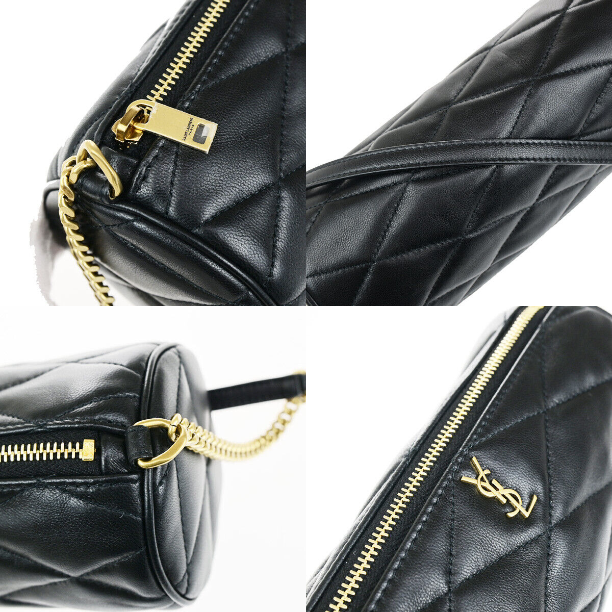SAINT LAURENT YSL Logo Sade Small Cube Chain Hand Bag Leather Black GHW 660RK649