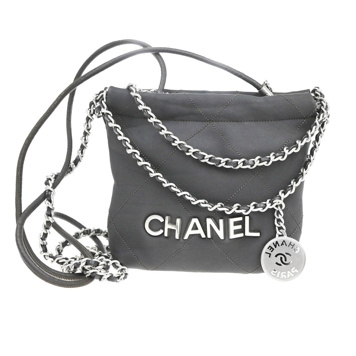 CHANEL 22 Logo Chain Mini Shoulder Bag Leather Brown SHW Italy 332RQ057