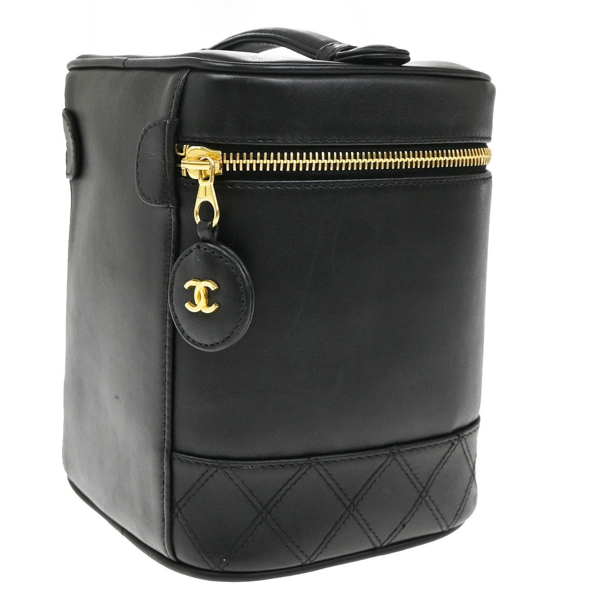 CHANEL CC Logo Bicolore Vanity Hand Bag Leather Black GHW Italy 76KB414