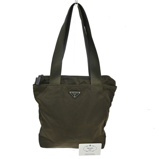 PRADA Logo Shoulder Hand Bag Nylon Leather Khaki Green 62TA556