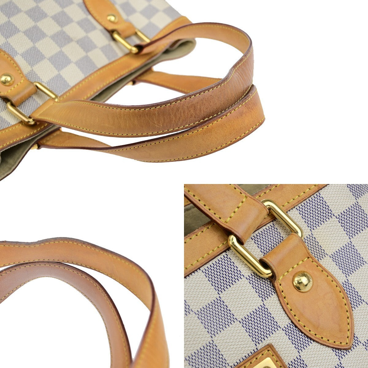 LOUIS VUITTON Hampstead PM Shoulder Bag Damier Azur Leather White N51207 82EC306
