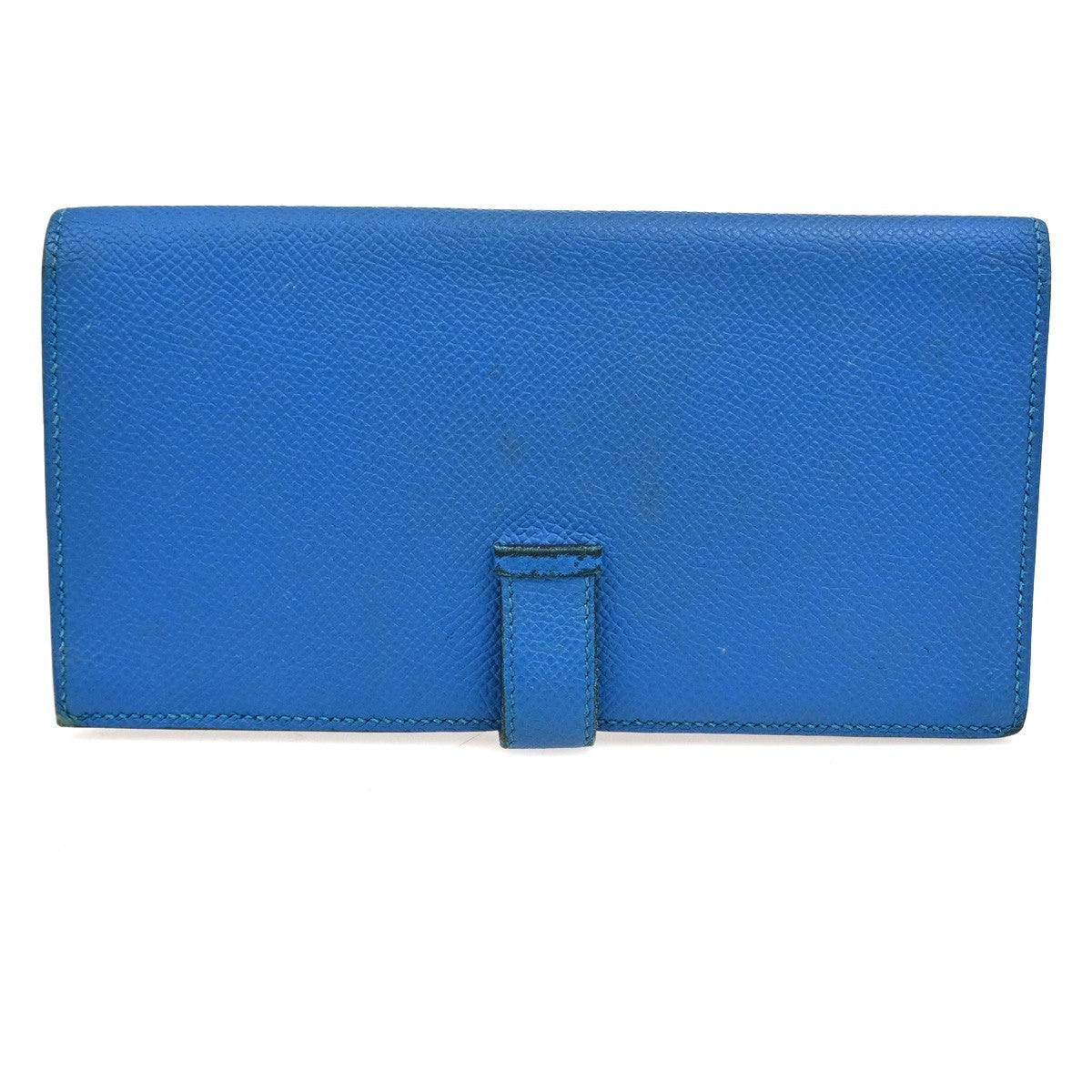 HERMES Logo Bearn Long Bifold Wallet Purse Epson Leather Blue SHW 65RQ023