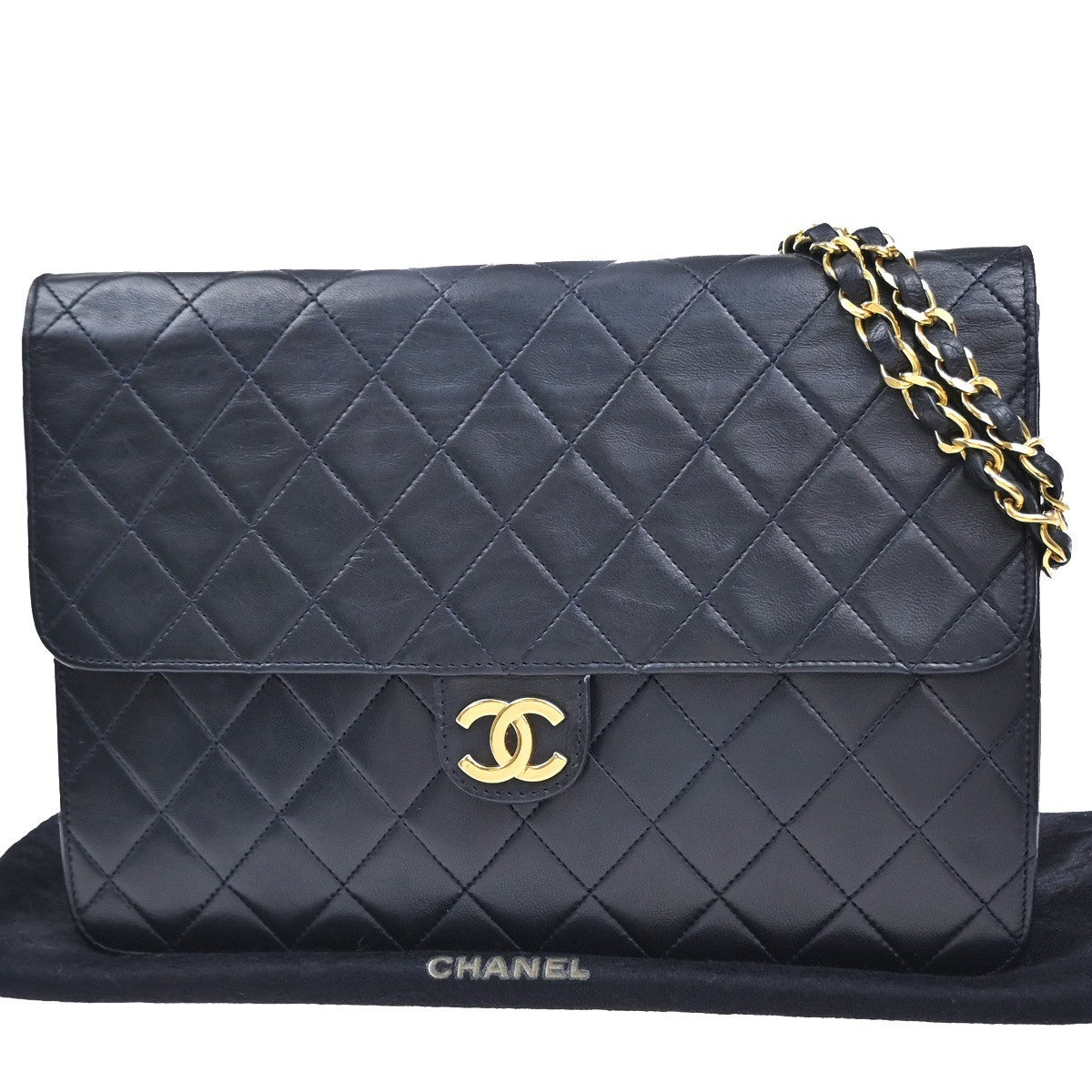 CHANEL CC Matelasse 25 Single Flap Chain Shoulder Bag Leather Blue GHW 42RQ035