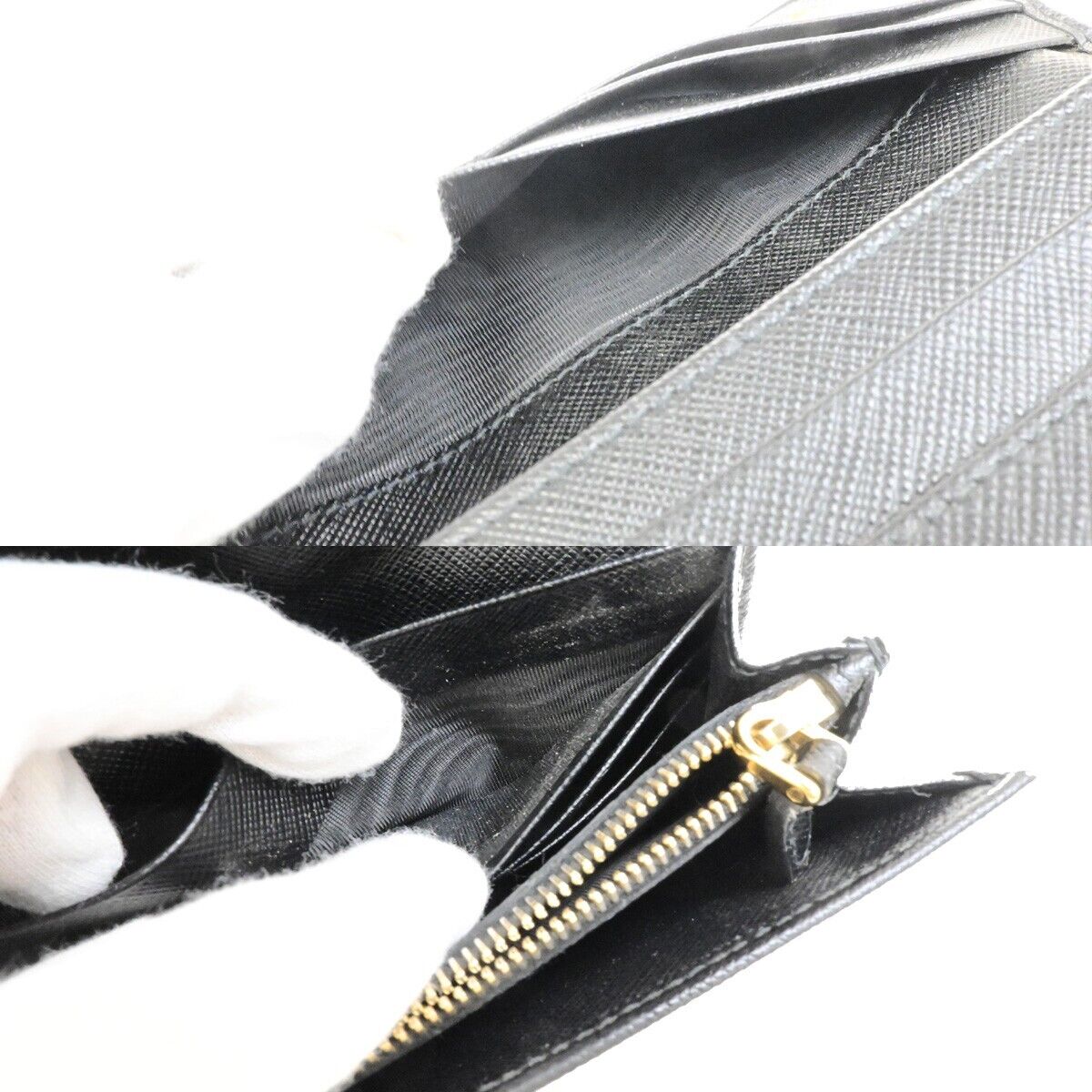 PRADA Logo Bifold Long Wallet Saffiano Leather Black GHW Italy 04ED935