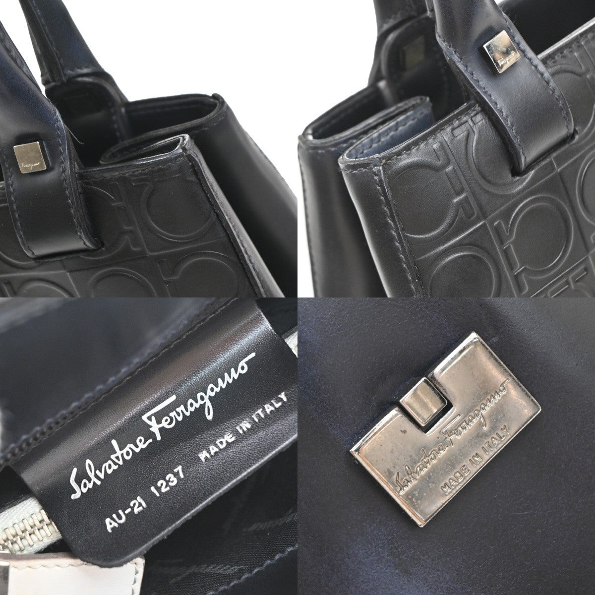 SALVATORE FERRAGAMO Gancini Hand Bag Embodding Leather Black Italy 67EF943