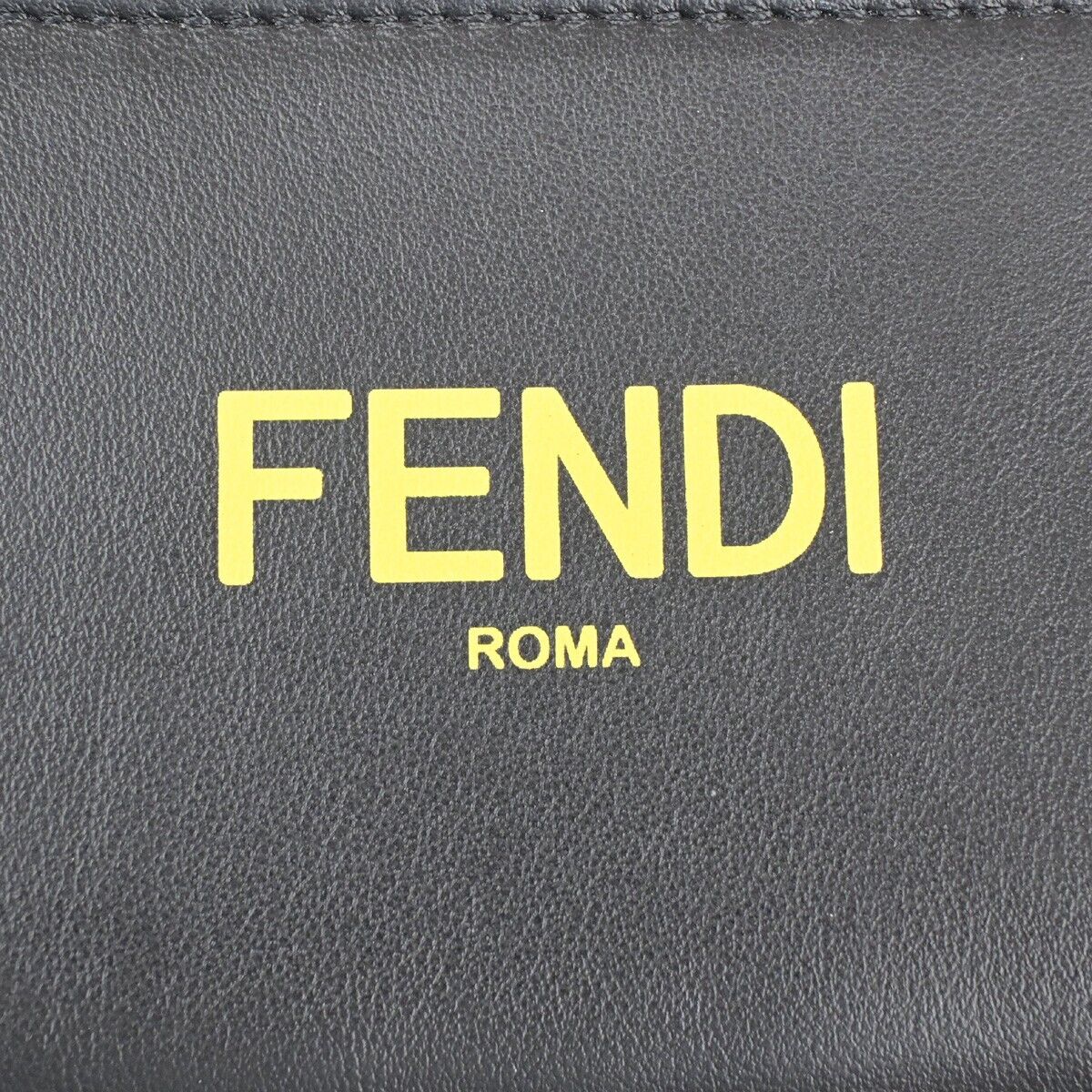 FENDI Logo Coin Case Wallet Purse Leather Black Yellow Silver Italy 36RK788