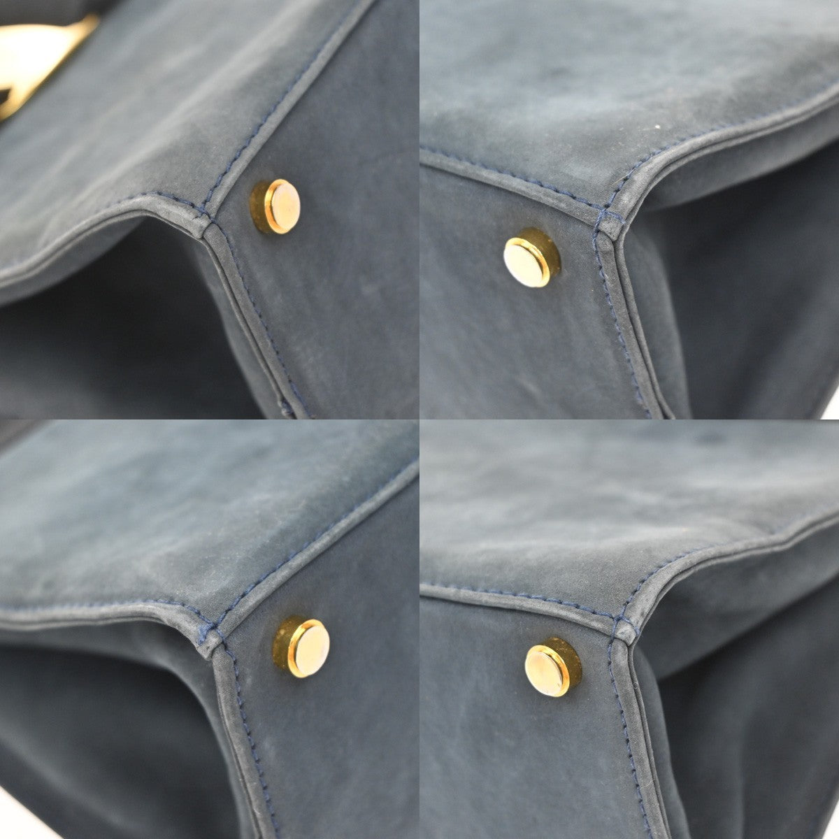 SALVATORE FERRAGAMO Vara Hand Bag Suede Leather Navy Blue Gold Italy 69KB383