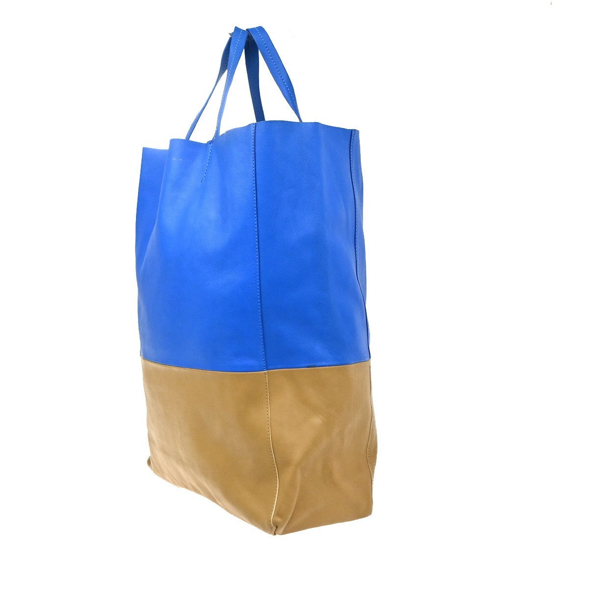 CELINE Horizontal Cabas Hand Tote Bag Bicolor Leather Blue Beige 38YJ129