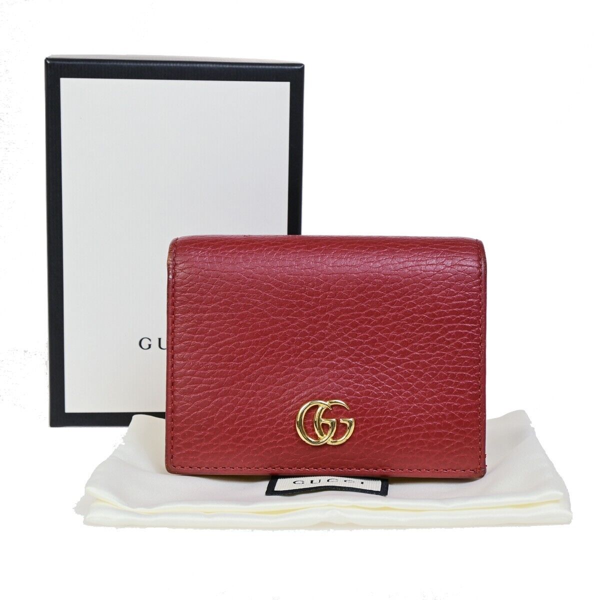 GUCCI Marmot GG Logos Bifold Wallet Purse Leather Red GHW Made In Italy 61HC101