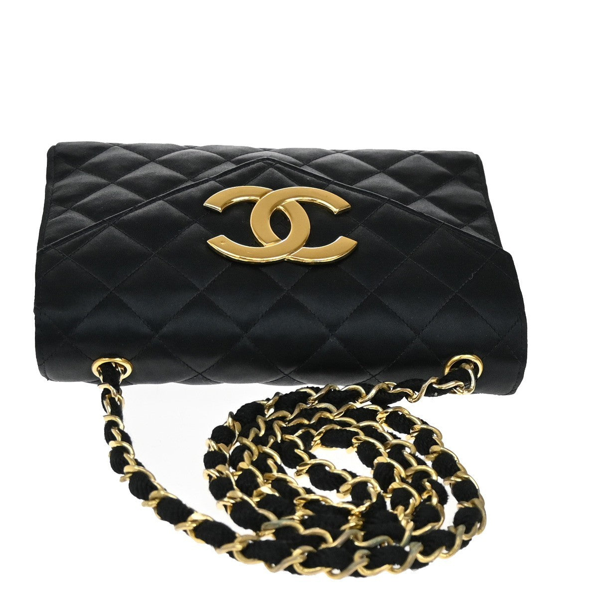 CHANEL CC Mini Matelasse Chain Shoulder Bag Satin Black GHW Vintage 648RL403