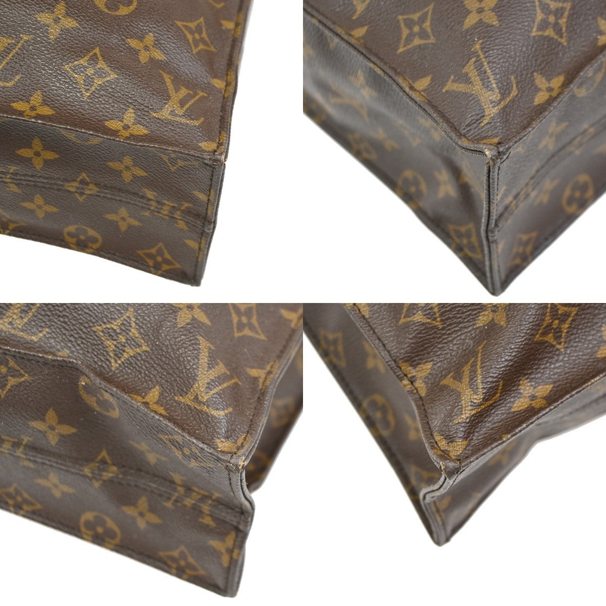 LOUIS VUITTON Logo Sac Plat Hand Tote Bag Monogram Leather Brown M51140 62ZA260