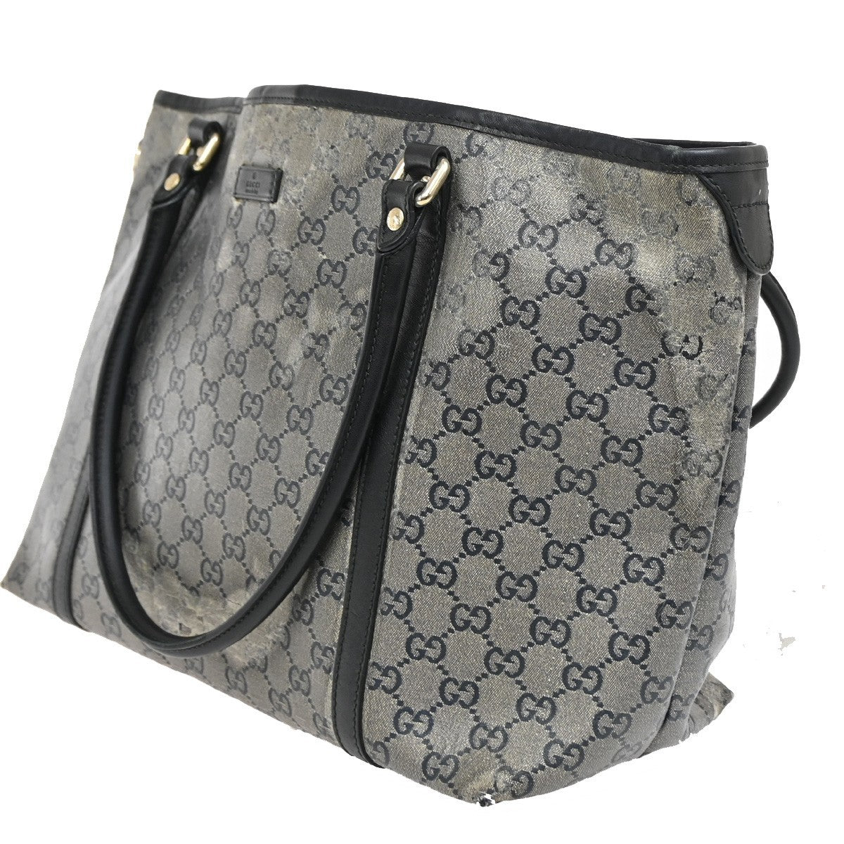 GUCCI GG Crystal Tote Shoulder Bag Coating Canvas Leather Black GHW 60DA042