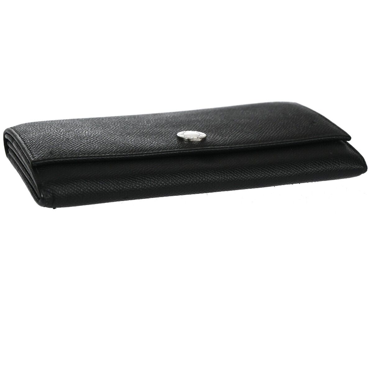 BVLGARI BVLGARI Logo Long Bifold Wallet Purse Leather Black Silver Italy 07EA090