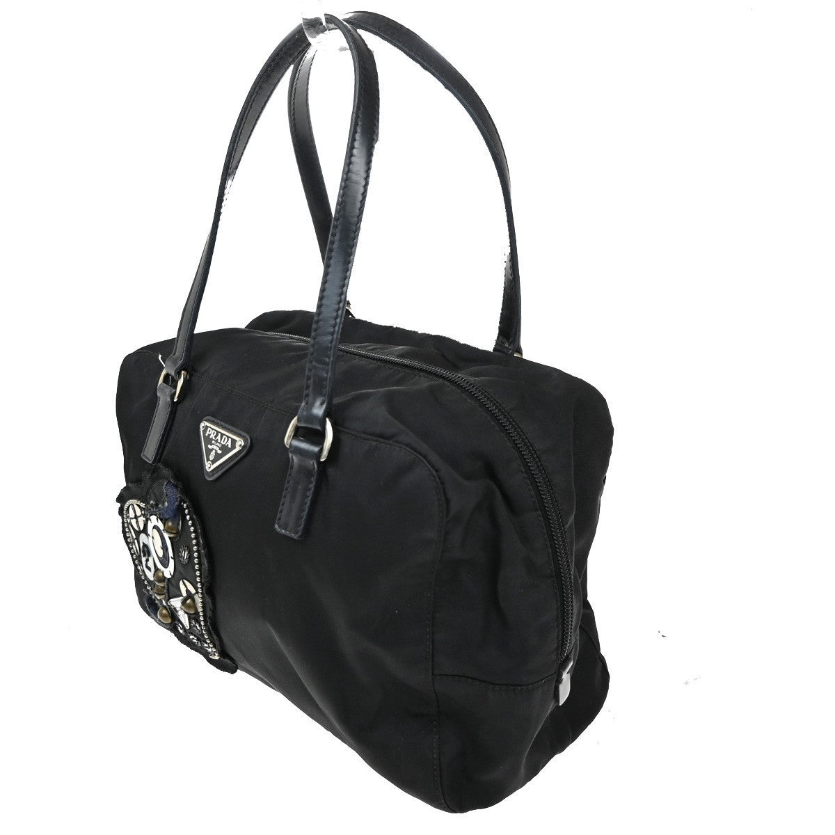 PRADA MILANO Logo Tessuto Hand Bag Nylon Leather Black SHW Italy 33CA503