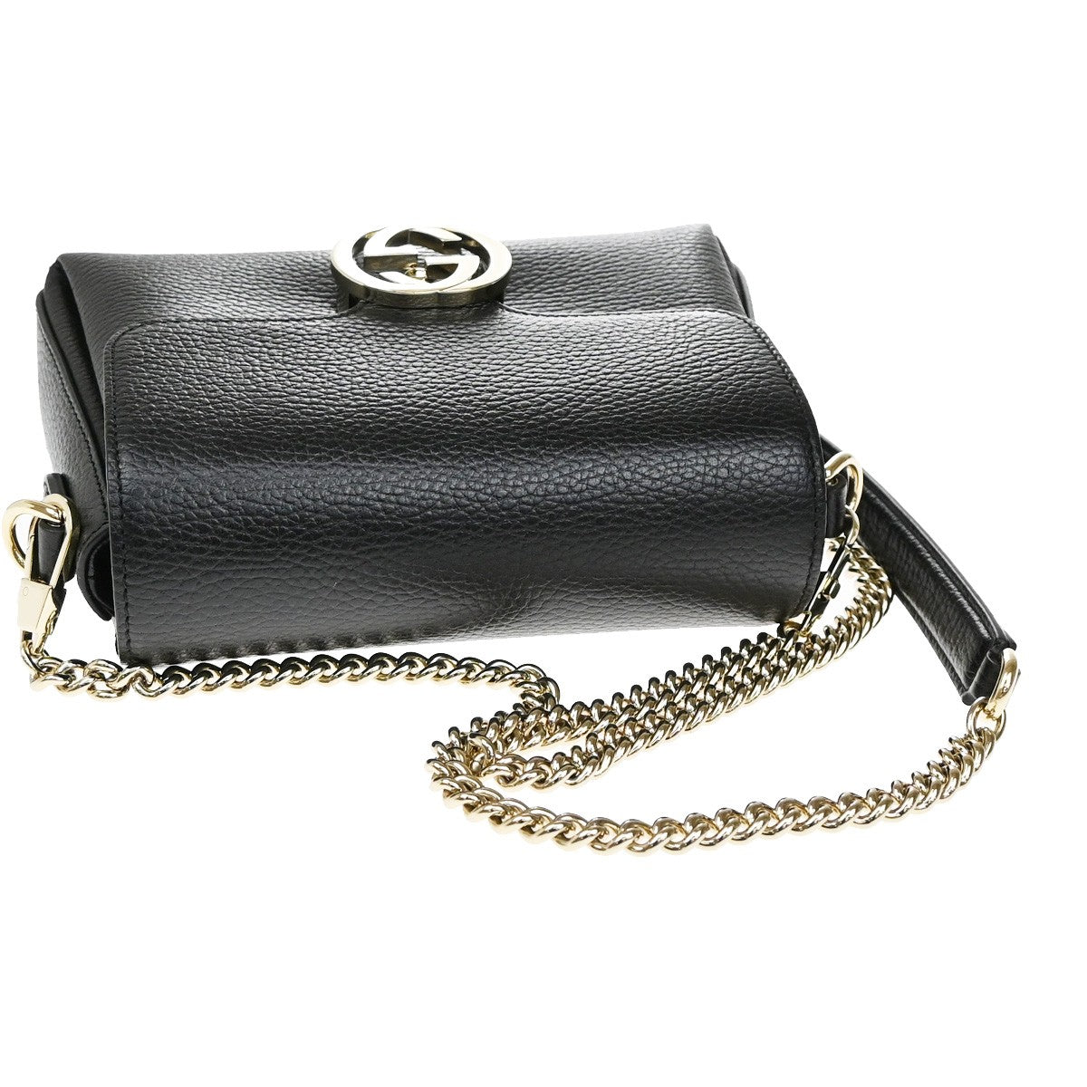 GUCCI Logo Interlocking G Chain Shoulder Bag Leather Black GHW Italy 43RL410