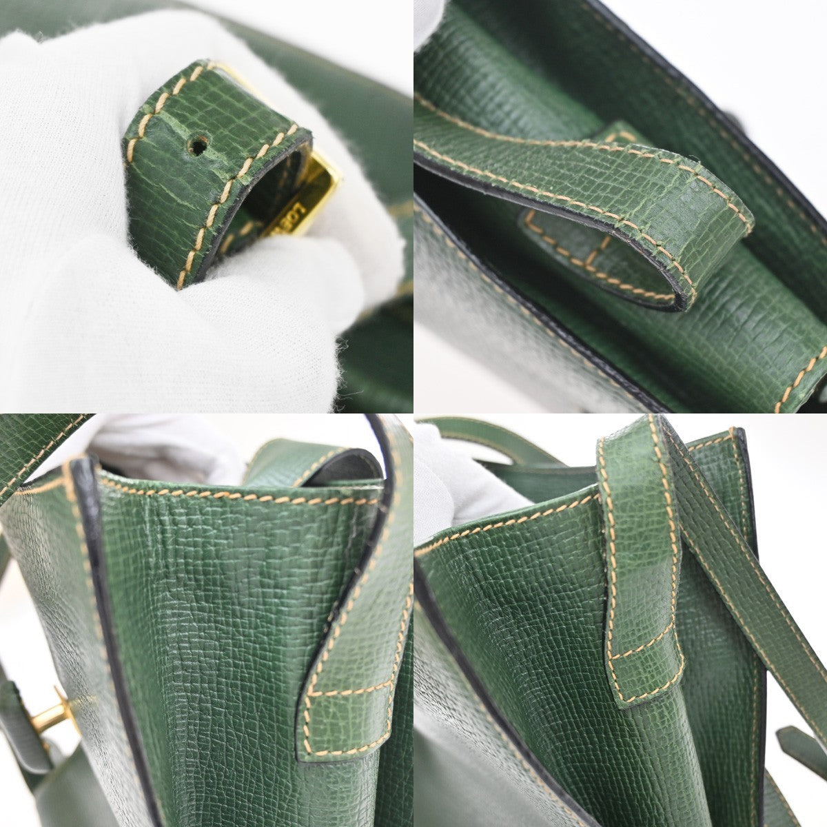 LOEWE Logo Turn Lock Shoulder Hand Bag Leather Green GHW Italy 86YJ123