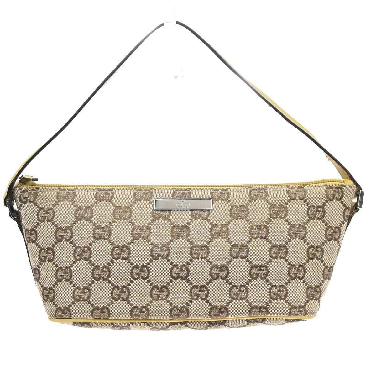 GUCCI GG Pattern Boat Pochette Hand Bag Canvas Leather BE YW Italy 77MA617