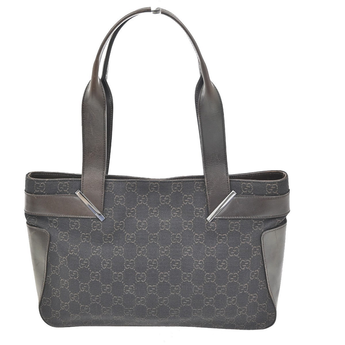 GUCCI Logo GG Shoulder Tote Bag Canvas Leather Brown SHW Italy 32TA358
