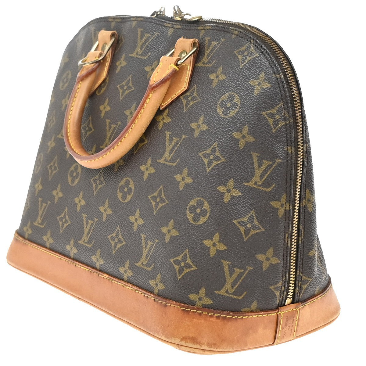 LOUIS VUITTON LV Logo Alma Hand Bag Monogram Leather Brown France M51130 82EG341