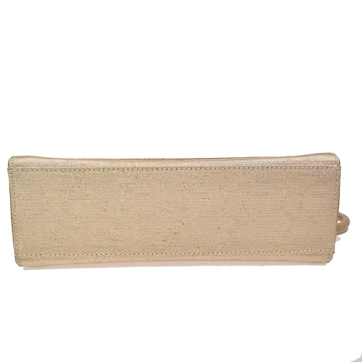 FENDI Logo Zucca Pattern Shoulder Bag Canvas Leather Gold Beige 87TA127