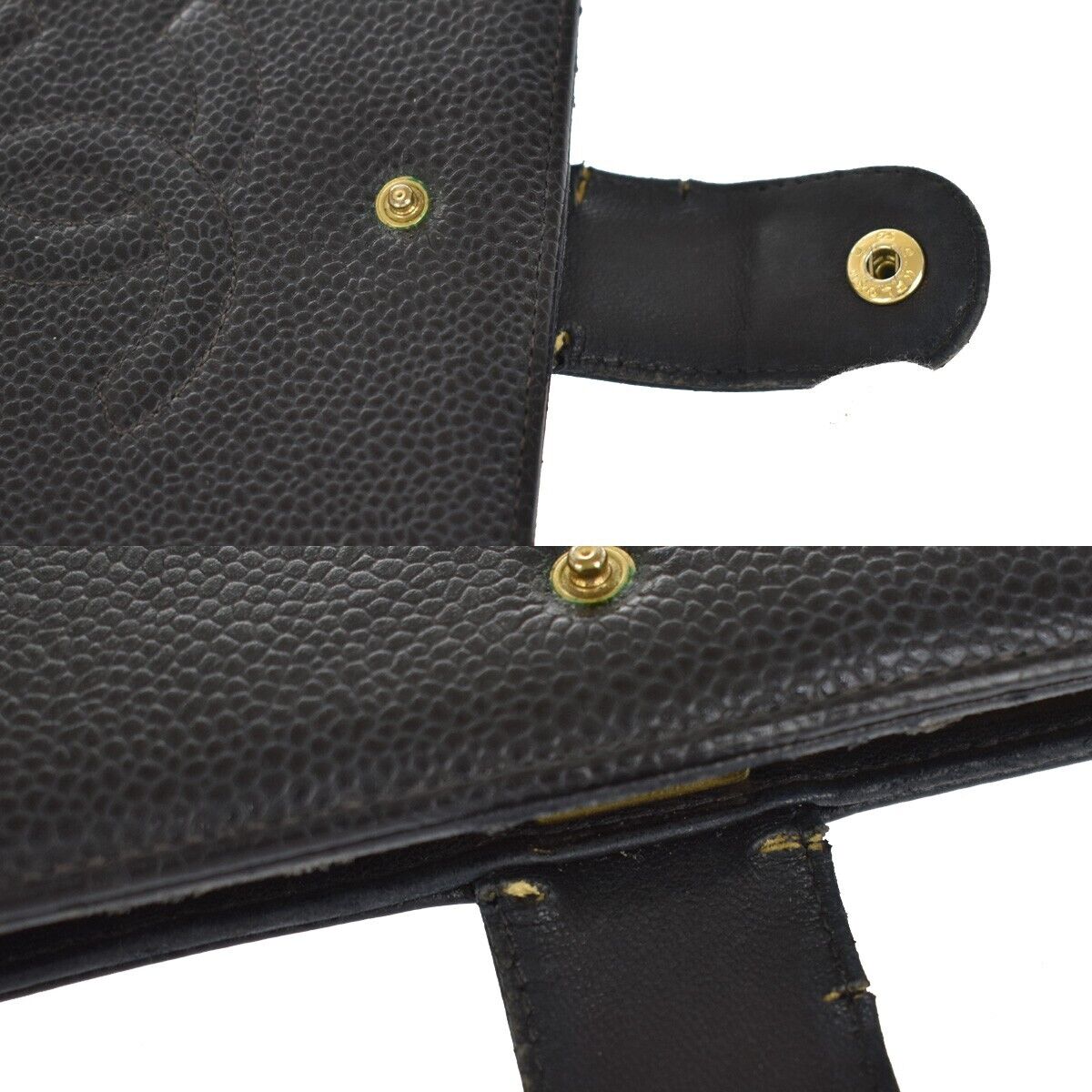 CHANEL CC Logo Long Bifold Wallet Purse Caviar Skin Leather Black GHW 61SH440
