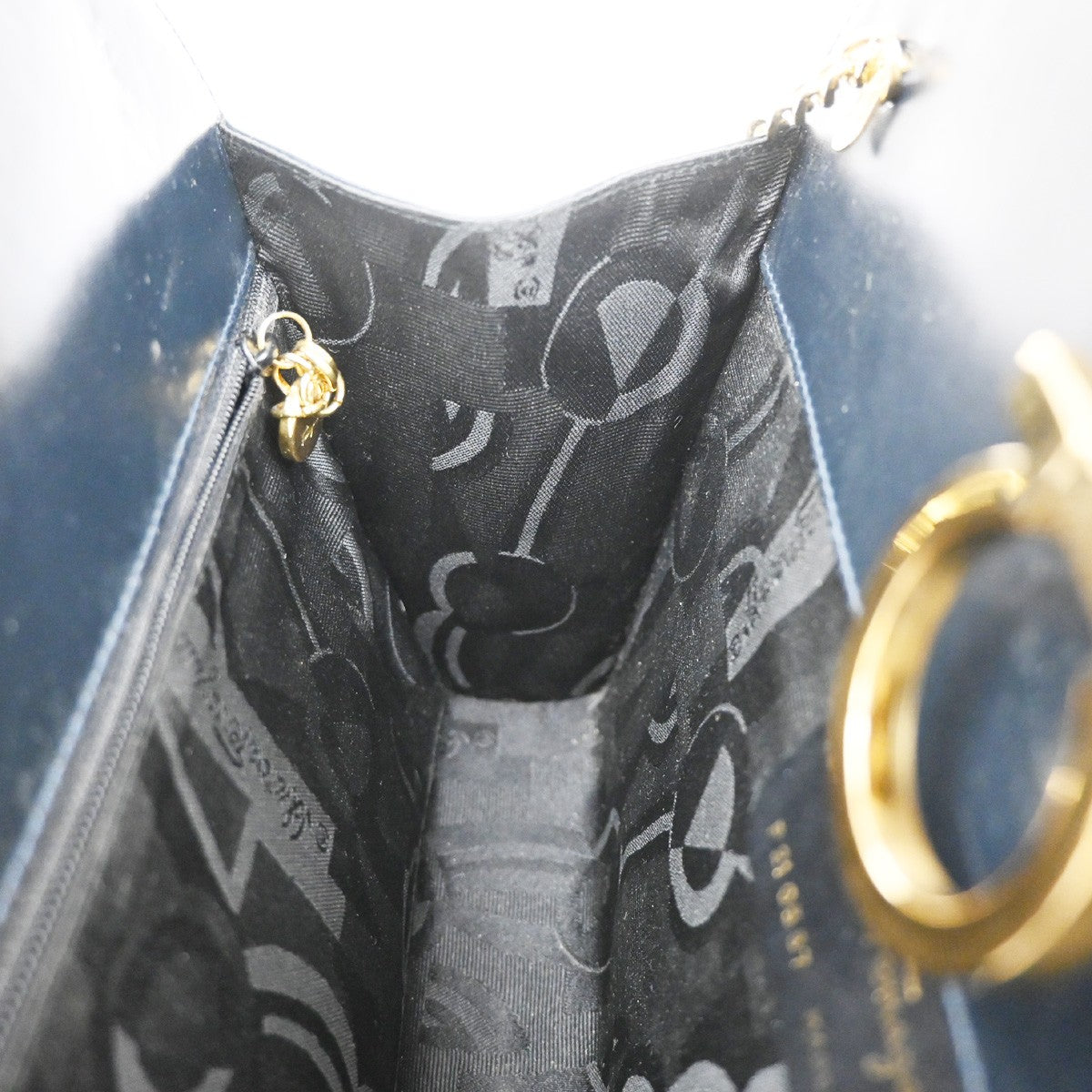 SALVATORE FERRAGAMO Gancini 2Way Chain Shoulder Clutch Bag Leather Blue 38YH750
