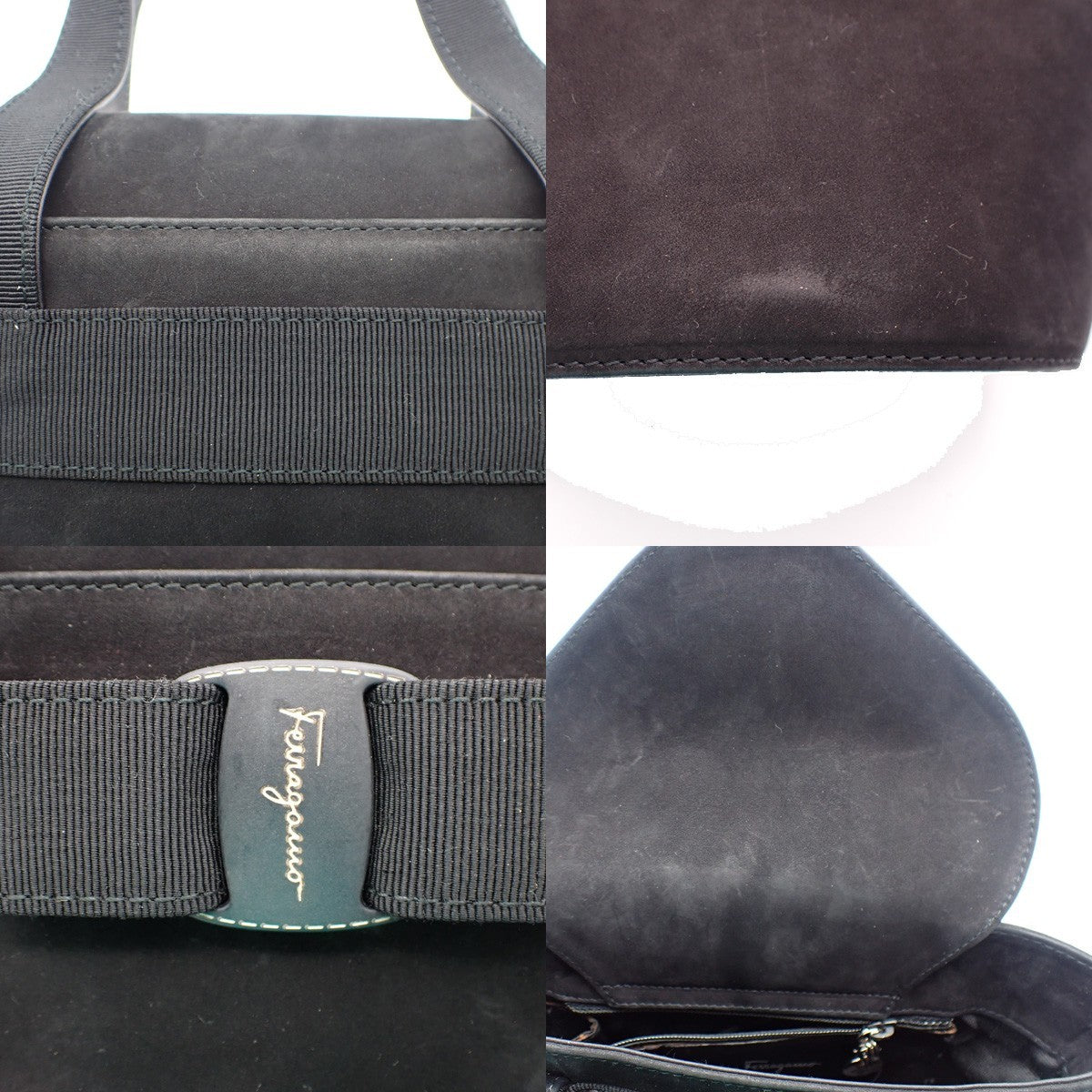 SALVATORE FERRAGAMO Logo Vara Mini Hand Bag Suede Leather Black 69EF367