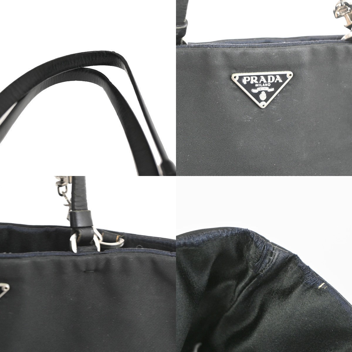 PRADA MILANO Logo Mini Hand Bag Leather Nylon Black SHW Italy 02TA689