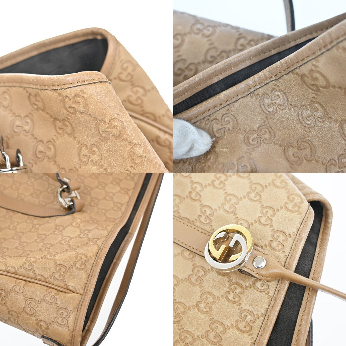 GUCCI Logo Twins Guccissima Shoulder Tote Bag Leather Brown Italy 80YJ201